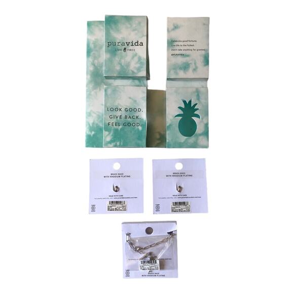 Pure Vida NWT Harper Paperclip Silver Charm Bracelet & Charms, “S”, Peace Sign - Picture 2 of 8